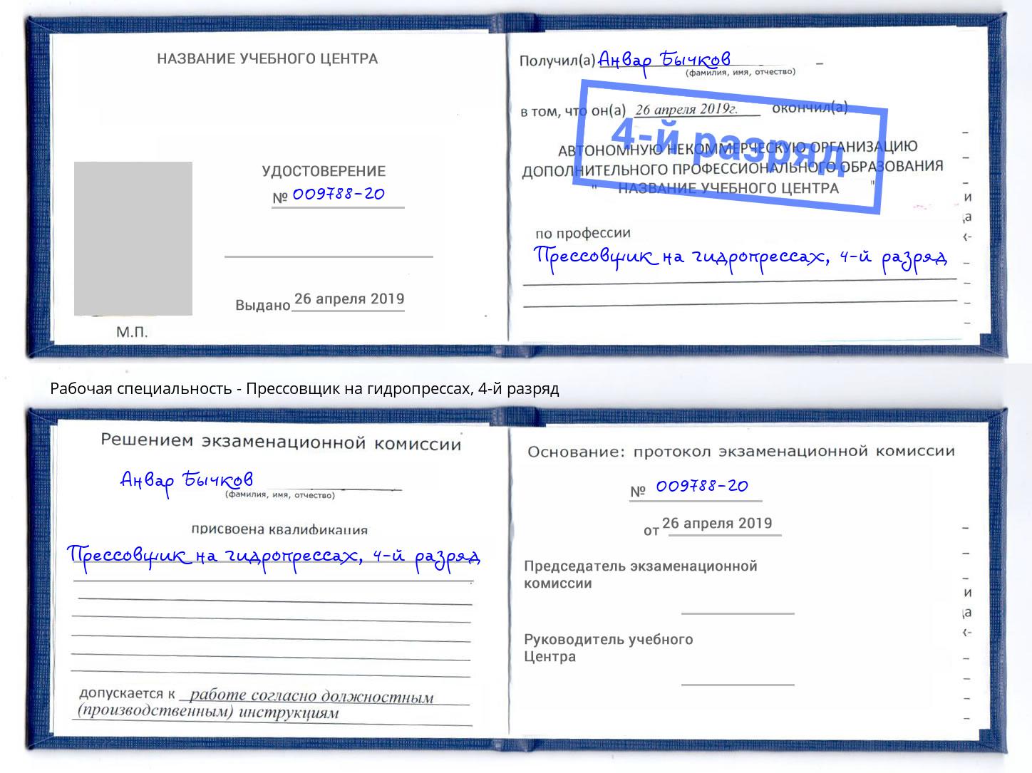 корочка 4-й разряд Прессовщик на гидропрессах Лысьва