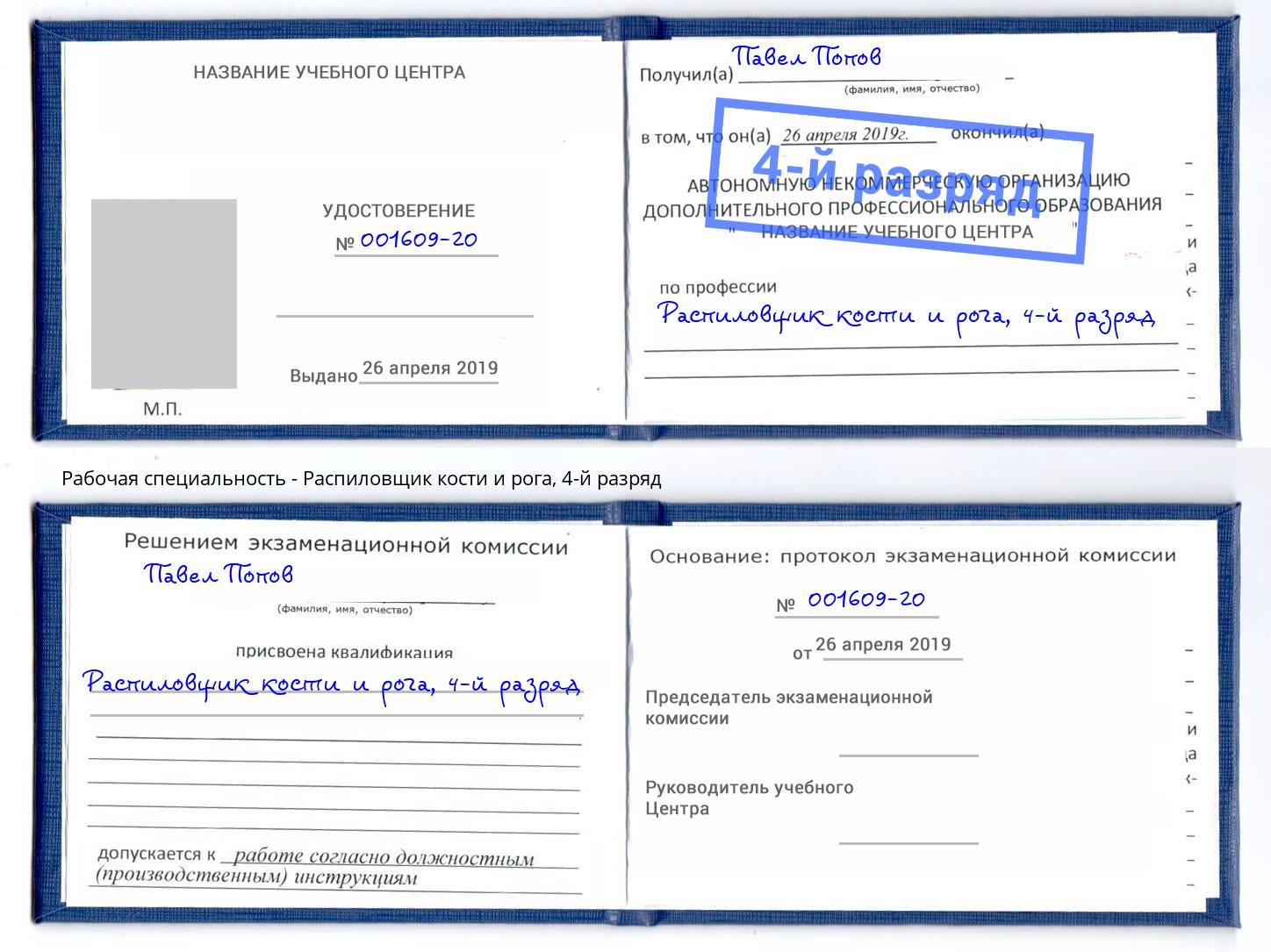 корочка 4-й разряд Распиловщик кости и рога Лысьва