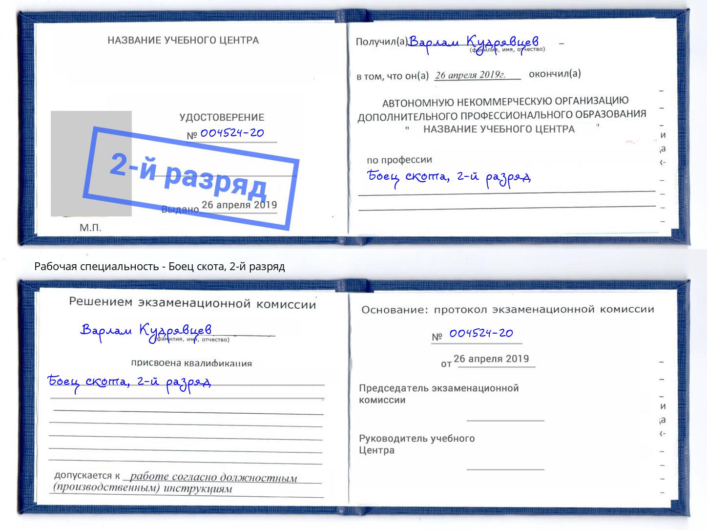 корочка 2-й разряд Боец скота Лысьва