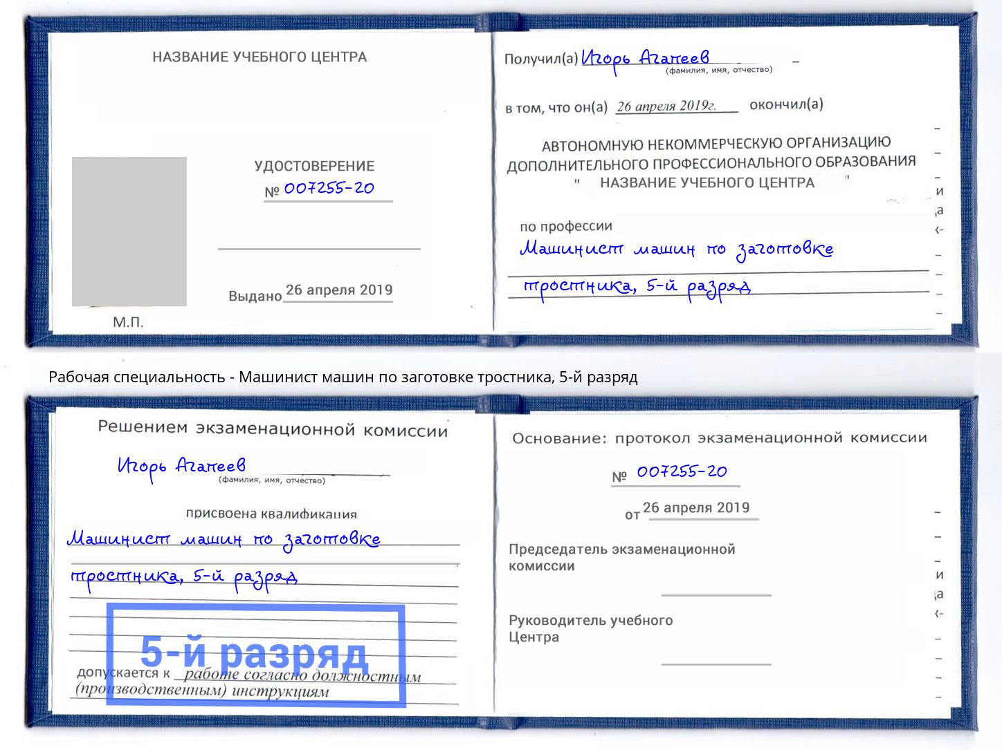 корочка 5-й разряд Машинист машин по заготовке тростника Лысьва