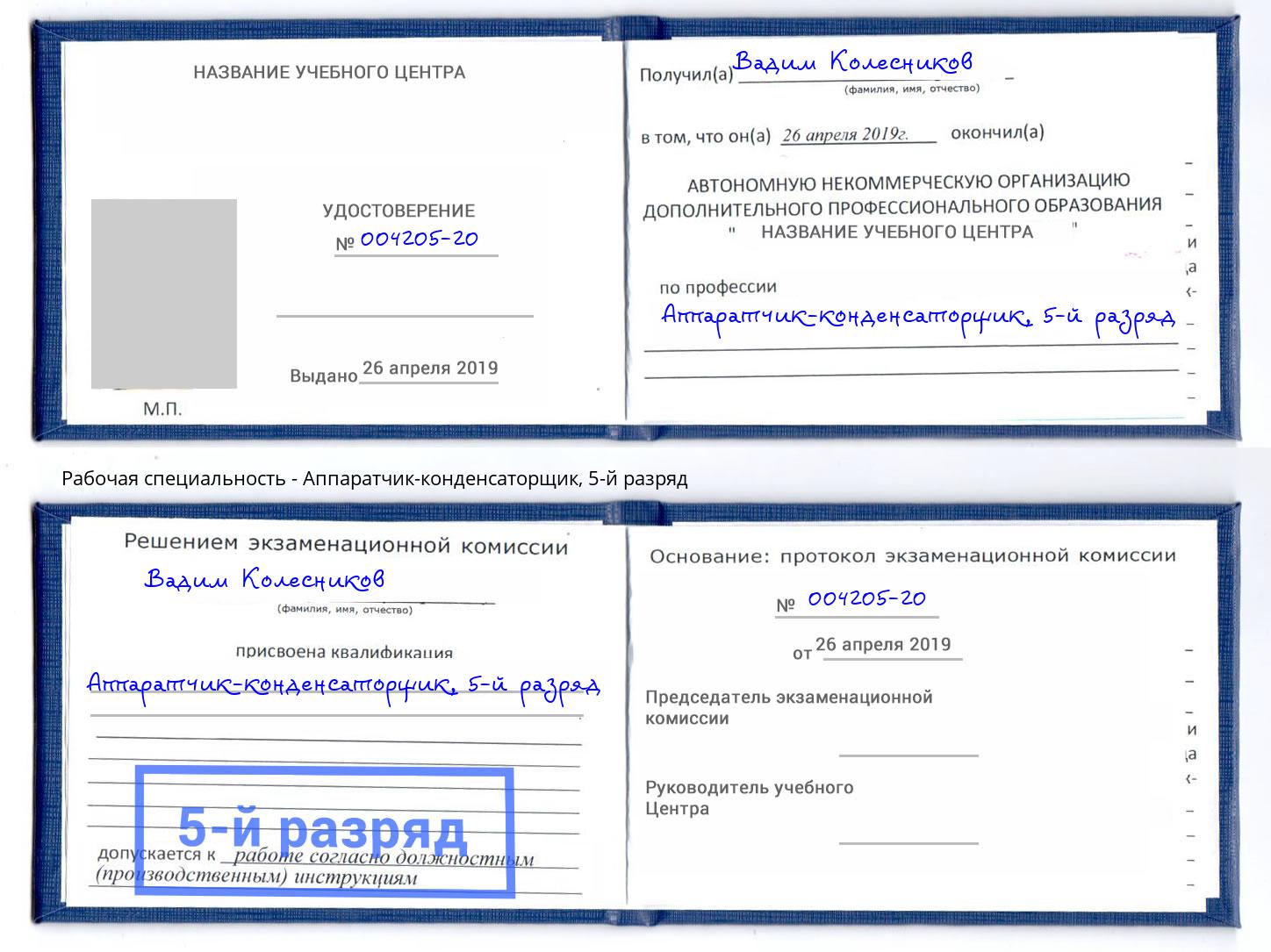 корочка 5-й разряд Аппаратчик-конденсаторщик Лысьва