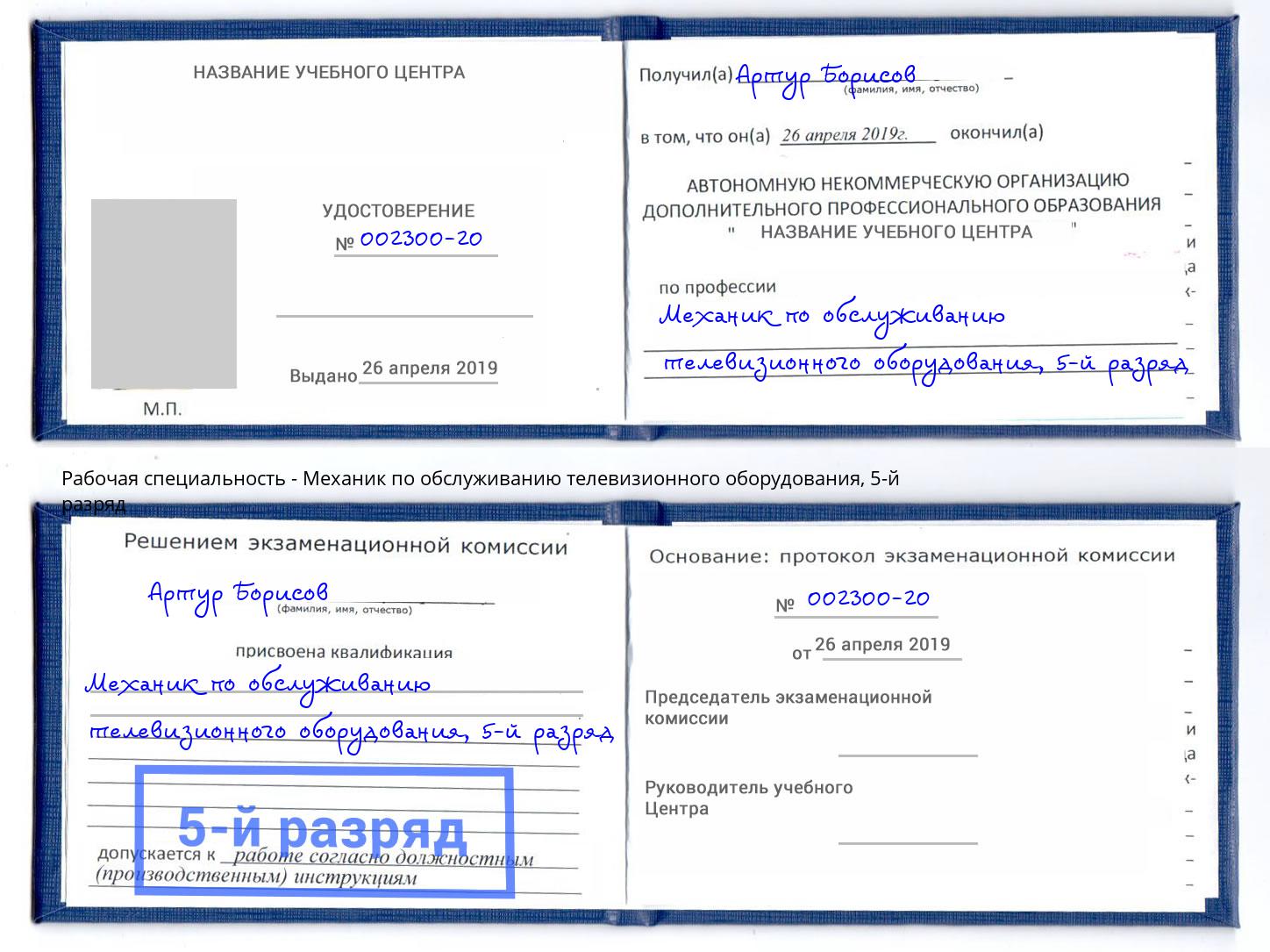 корочка 5-й разряд Механик по обслуживанию телевизионного оборудования Лысьва