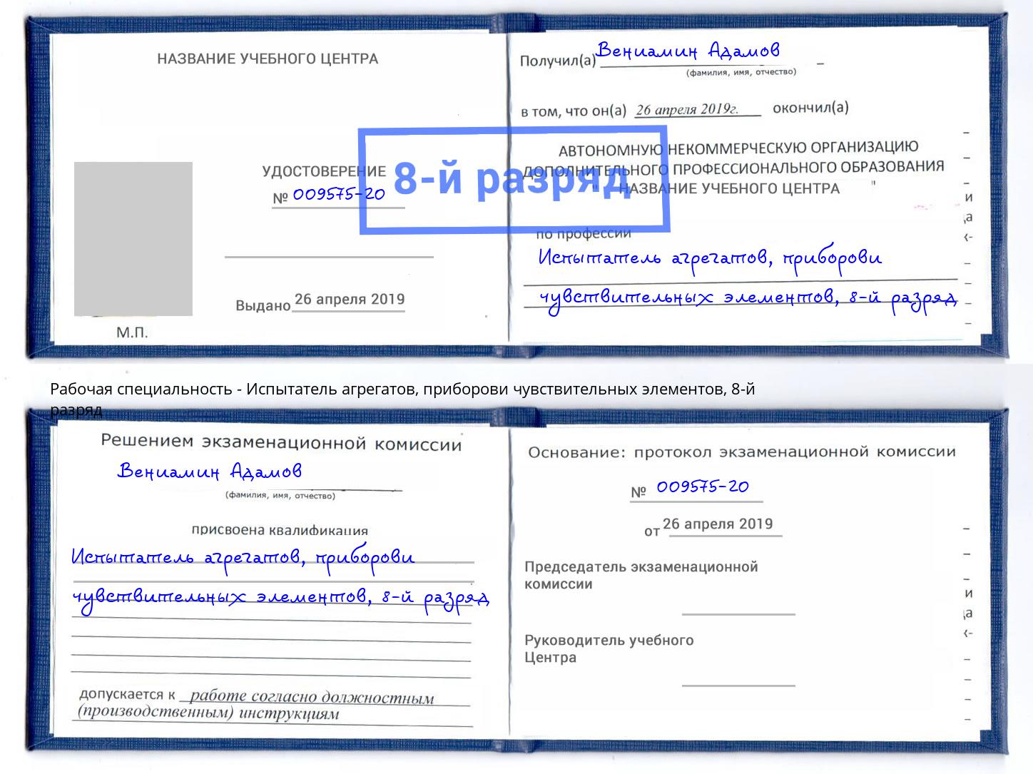 корочка 8-й разряд Испытатель агрегатов, приборови чувствительных элементов Лысьва