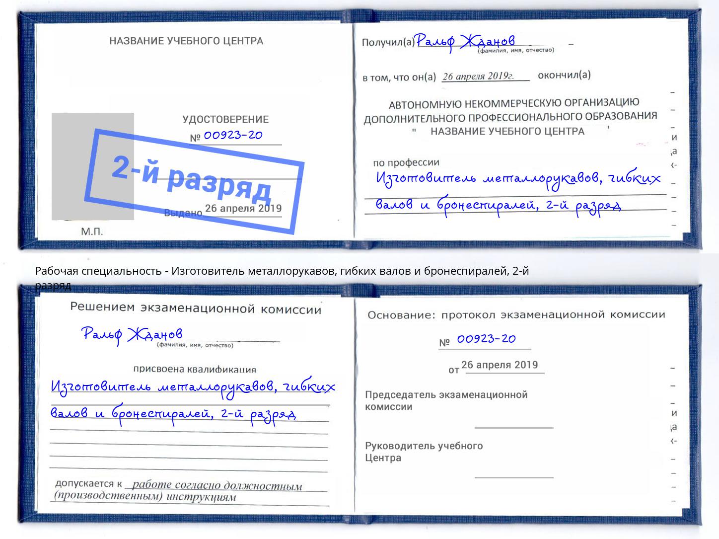 корочка 2-й разряд Изготовитель металлорукавов, гибких валов и бронеспиралей Лысьва